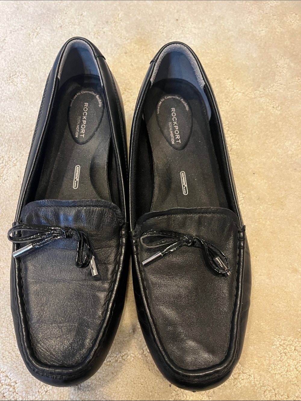 Rockport Black Leather Slip-On Loafers with Bow Accent
